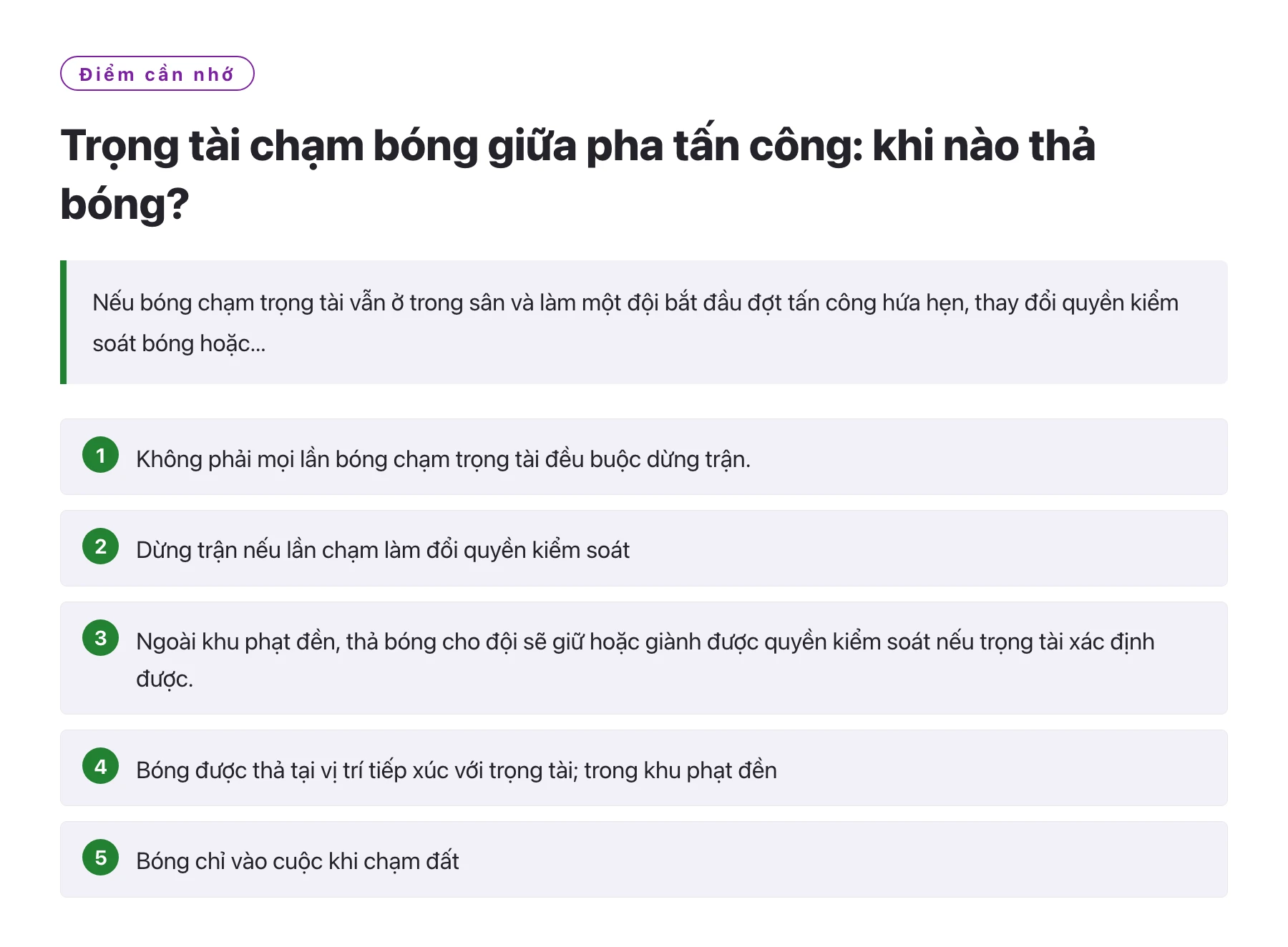 Trọng tài chạm bóng giữa pha tấn công: khi nào thả bóng?——全文要点速览